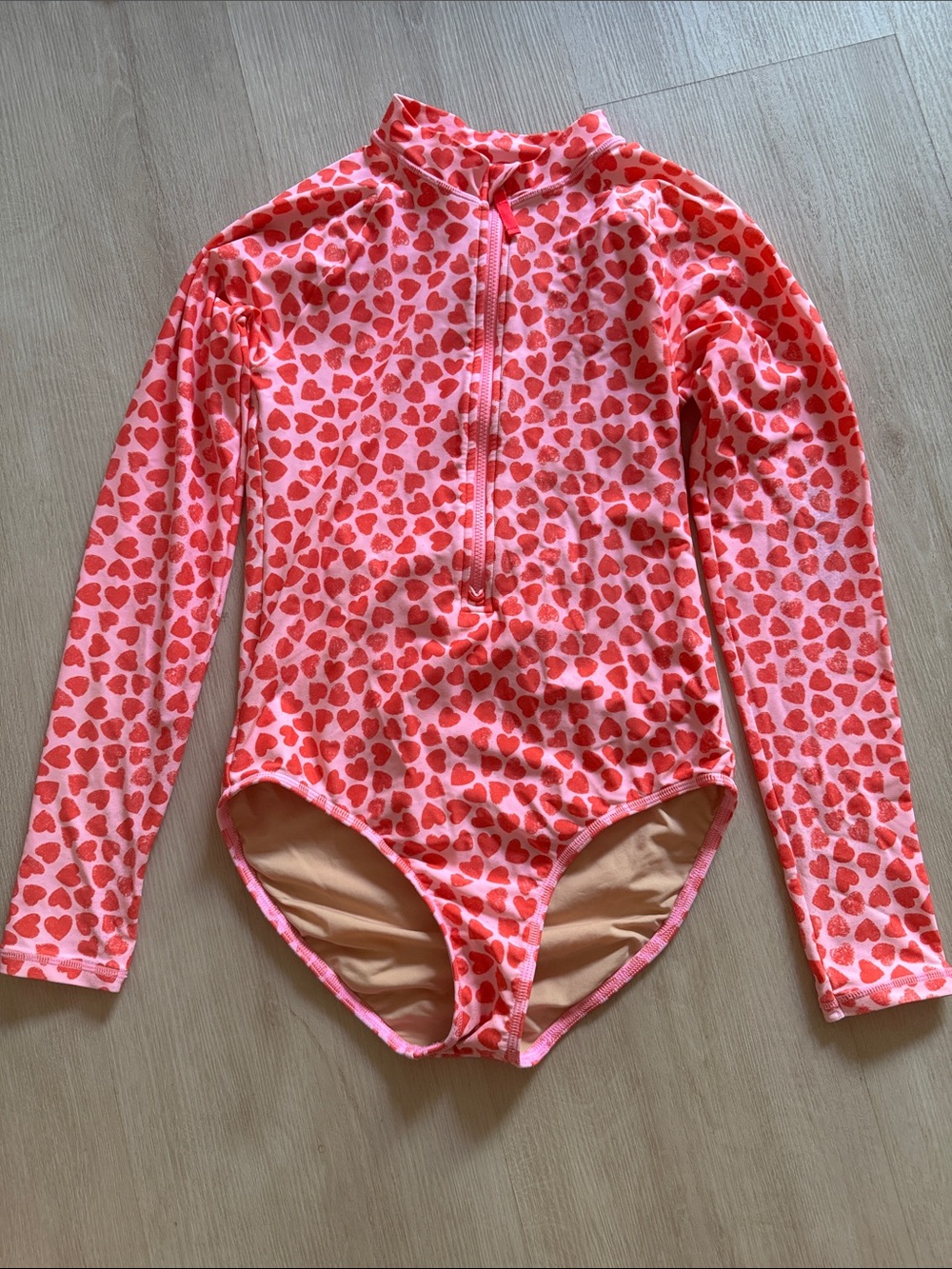 Crewcuts Girls' Pink and Red Heart-Print Long-Sleeve One-Piece Swimsuit